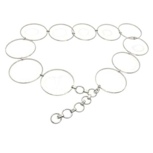 Y2K LARGE LINK CIRCLE BELT SILVER METAL 30"–34" STATEMENT CHAIN VINTAGE HOOPS - Picture 3 of 10